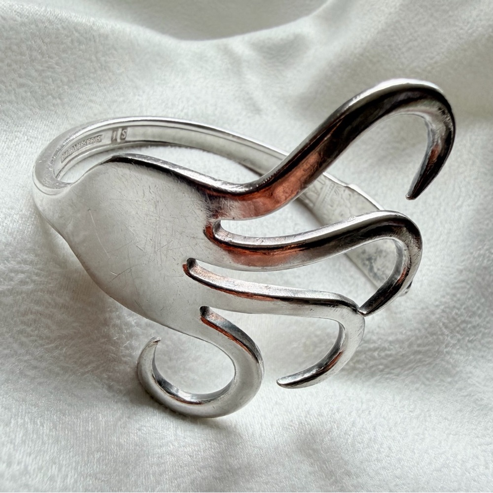 Sterling Silver Plate Sculptural Fork-Form First Love Coachella Cuff Bracelet